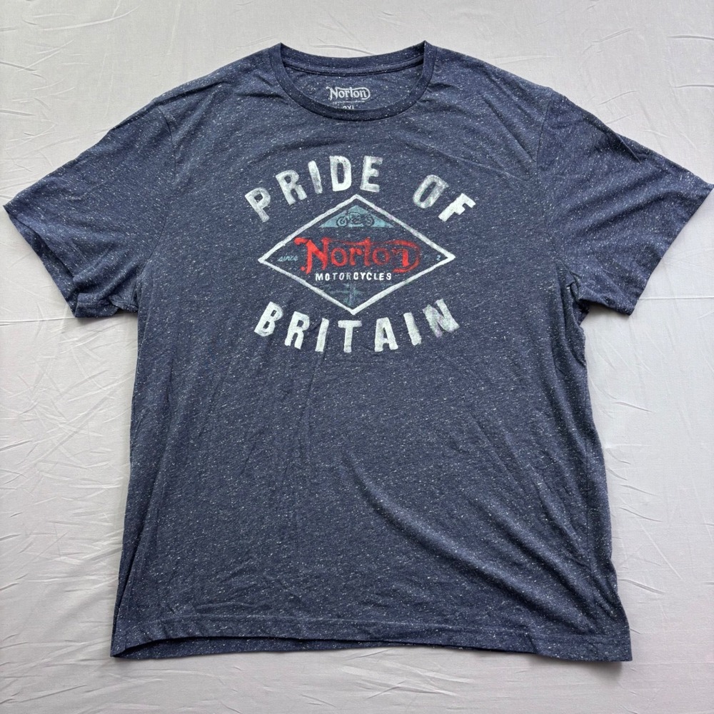 Norton Motorcycles Pride of Britain Graphic T-Shirt Mens 2XL Navy Blue Heathered